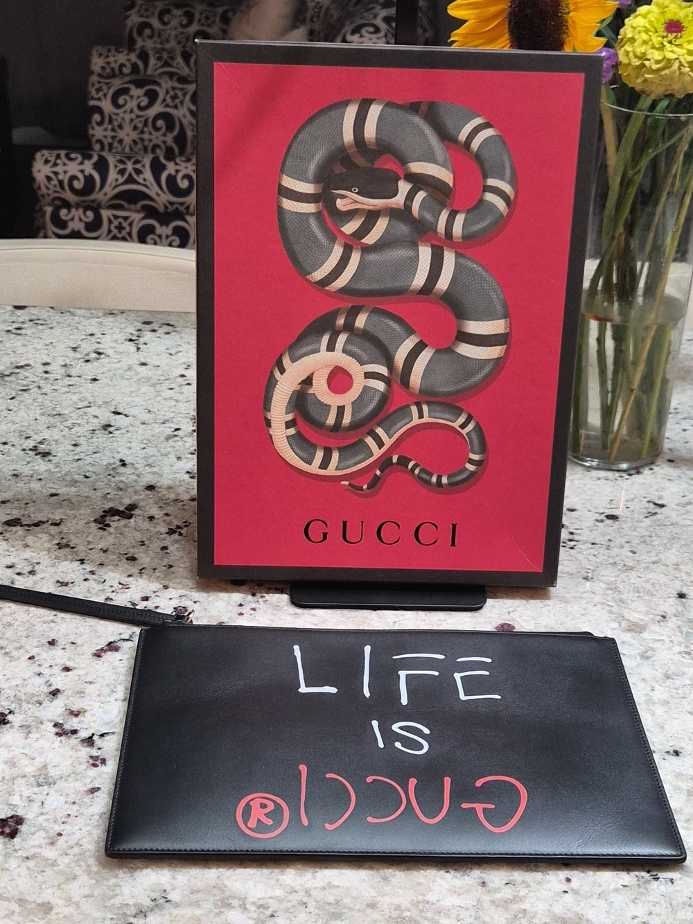 Authentic Gucci Ghost Life is Gucci Leather Zip Pouch Black Portfolio Box Rare